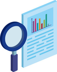 document with bars statistical and magnifying vector image