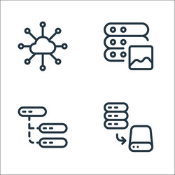 Office Server Line Icons - Network & Data vector image