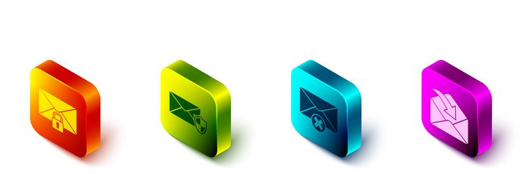 set isometric mail message lock password envelope vector image