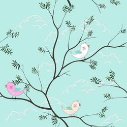 Cute birds cartoon seamless pattern on soft blue vector