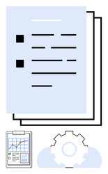 document management with gear and data chart vector image