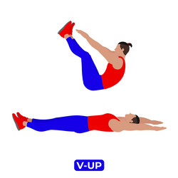 Man doing v up exercise for abs and core vector