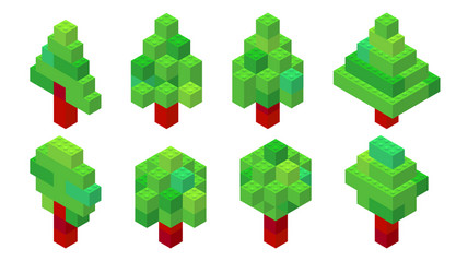 Set of trees in isometric view collected from vector