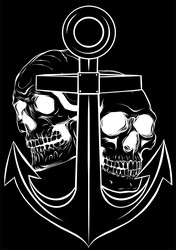 white silhouette of anchor and skull on black Vector Image