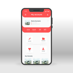 red user account ui ux gui screen for mobile apps vector image