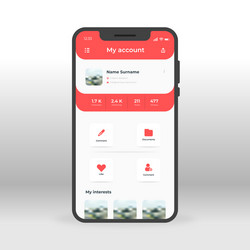 Red user account ui ux gui screen for mobile apps vector