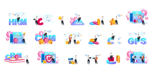 crm flat concept set processes automation vector image