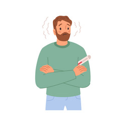man with high temperature and thermometer virus vector image