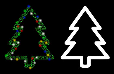 flare mesh wire frame fir-tree icon with vector image