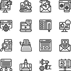 Pack websites and digital marketing linear icon vector