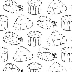 seamless pattern with sushi in doodle style vector image