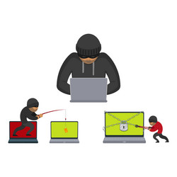 Flat hacker stealing money set vector