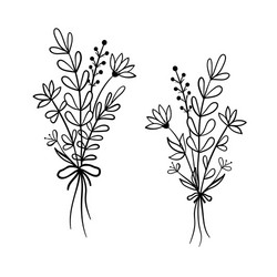 Doodle Wildflower Bouquet with Bow Vector Image