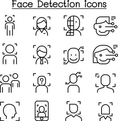 face detection recognition icon set in thin line vector image
