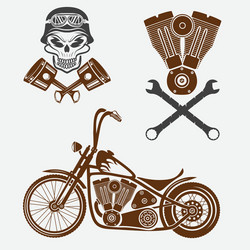 bikers theme labels with motorbikeskullengine Vector Image