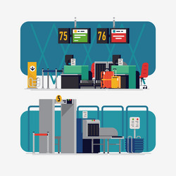 on airport check-in desk and security line vector