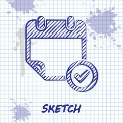 sketch line calendar with check mark icon isolated vector image