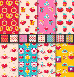 set seamless patterns for valentines day vector