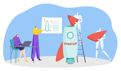 rocket startup technology with robot vector