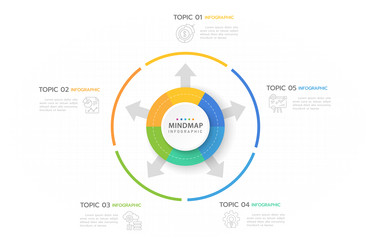 infographic 5 steps mindmap with circle and arrows vector image