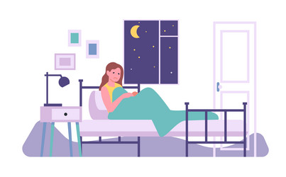 young woman suffers from insomnia sleepy girl can vector