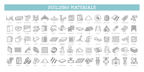 building materials icons linear icon collection vector image