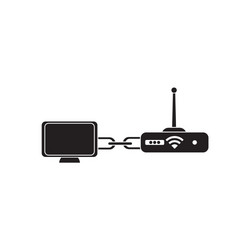 Flat icon in black and white wi fi modem computer vector