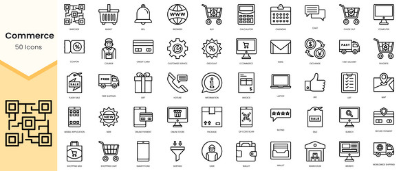 simple outline set of commerce icons linear style vector image