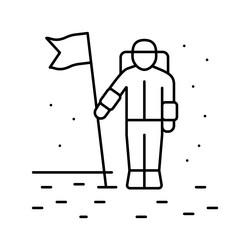 Astronaut installing flag on planet surface line vector