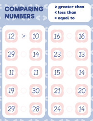 comparing numbers worksheet practice print sheet vector