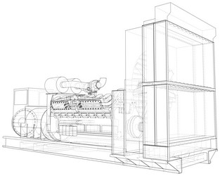 Diesel generator engine eps10 format wire-frame vector