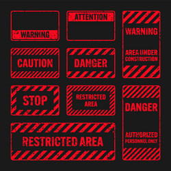 various red grunge warning signs with diagonal vector image