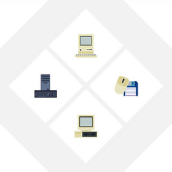 Flat icon computer set of processor vector