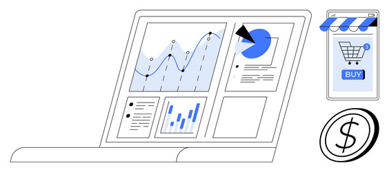 laptop displaying graphs and charts for e-commerce vector image