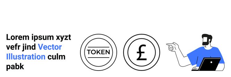 man with laptop explaining cryptocurrency tokens vector image