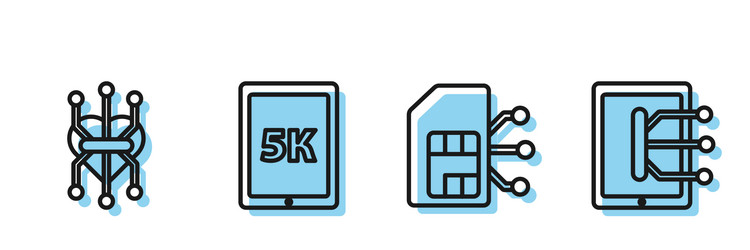 set line sim card processor tablet with text 5k vector image