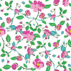 pink blue green flowers leaves seamless Vector Image