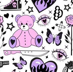 Y2k emo girl glamour pink seamless pattern vector