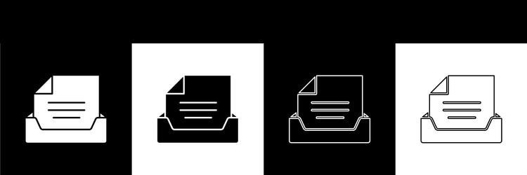 set drawer with document icon isolated on black vector image