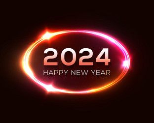 Happy new year 2024 neon oval light sign vector