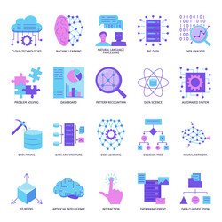 artificial neural network icon set in flat style vector