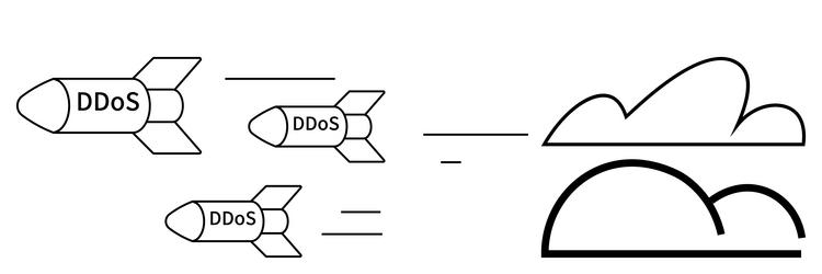 ddos attack represented as missiles targeting vector image