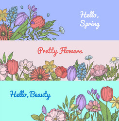 Hand drawn flowers web banner templates vector