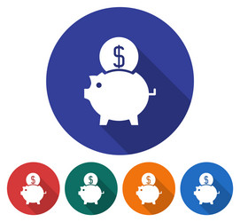 Round icon of piggy bank flat style with long vector