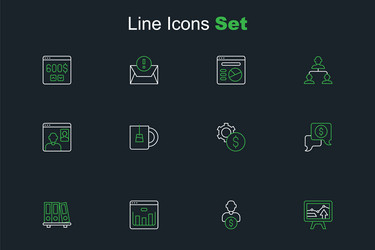 Set line monitor with graph chart business vector
