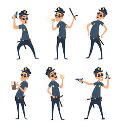 Policemen in different action poses security mens vector