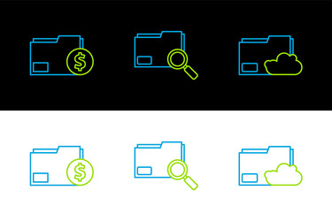 Set line cloud storage text document folder vector