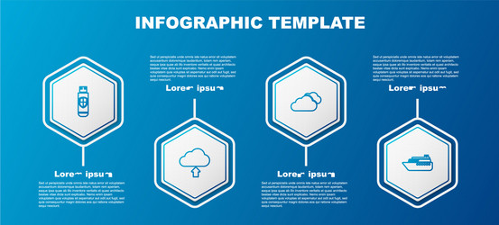 Set line usb flash drive and shield cloud upload vector