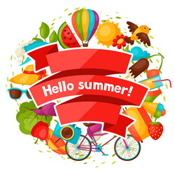 background with stylized summer objects design vector