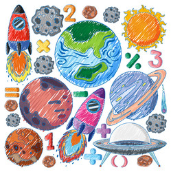 space objects in pencil colour sketch simple style vector image